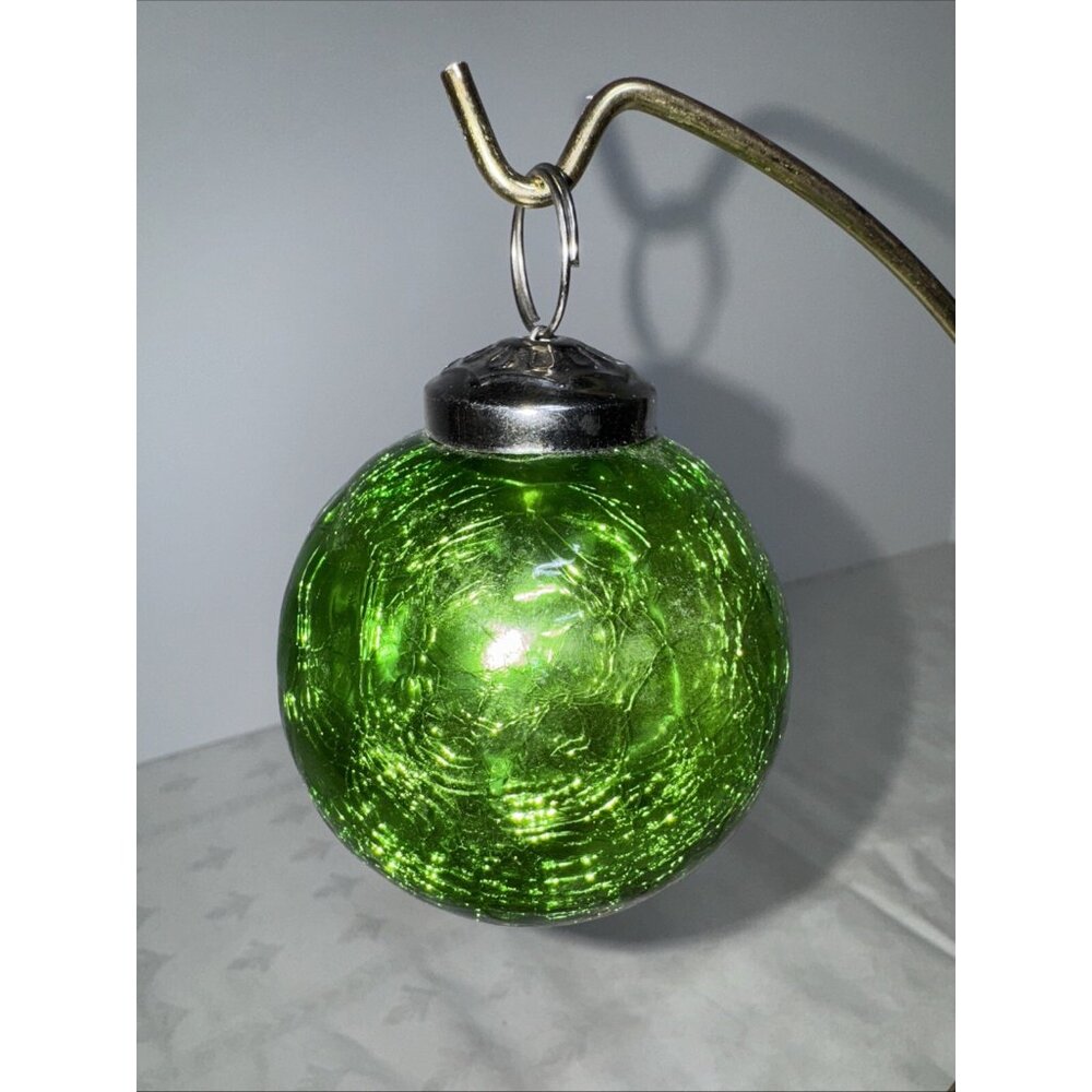 Vintage Kugel Style Green Crackle Glass Christmas Ornament 4" Heavy - Picture 3 of 5